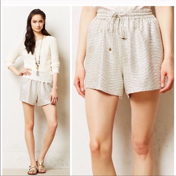 Anthropologie Heartloom gold lamé metallic drawstring shorts - Picture 1 of 5